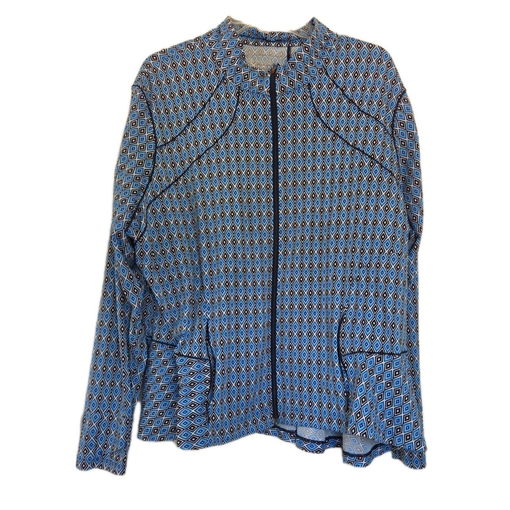 Coolibar Diamond Cove SwimJacket  2XL Blue Geometric Zip UPF 50  Rash Guard Swim